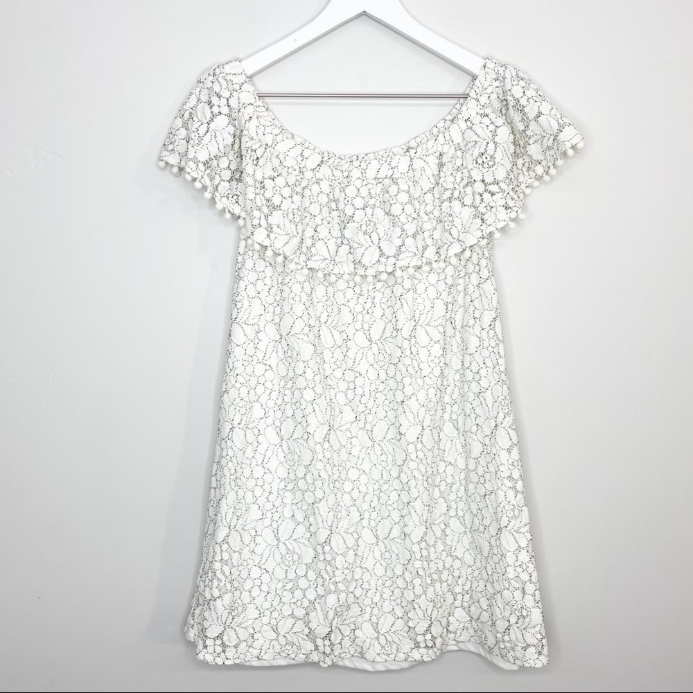 Lily Rose Off The Shoulder Lace Ruffle Pom Pom Dress Size Medium